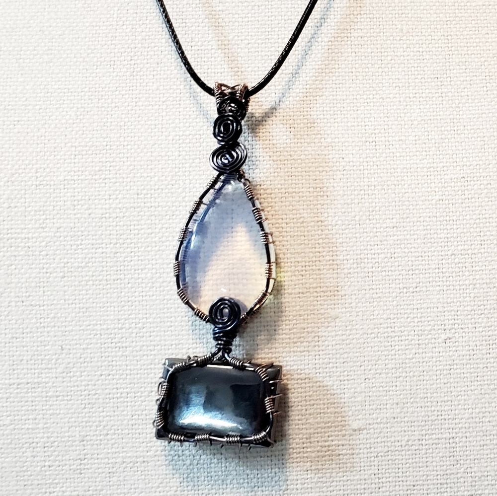 Real Hematite and Opalite Pendant Necklace Multicolor Copper Wire Wrapped New